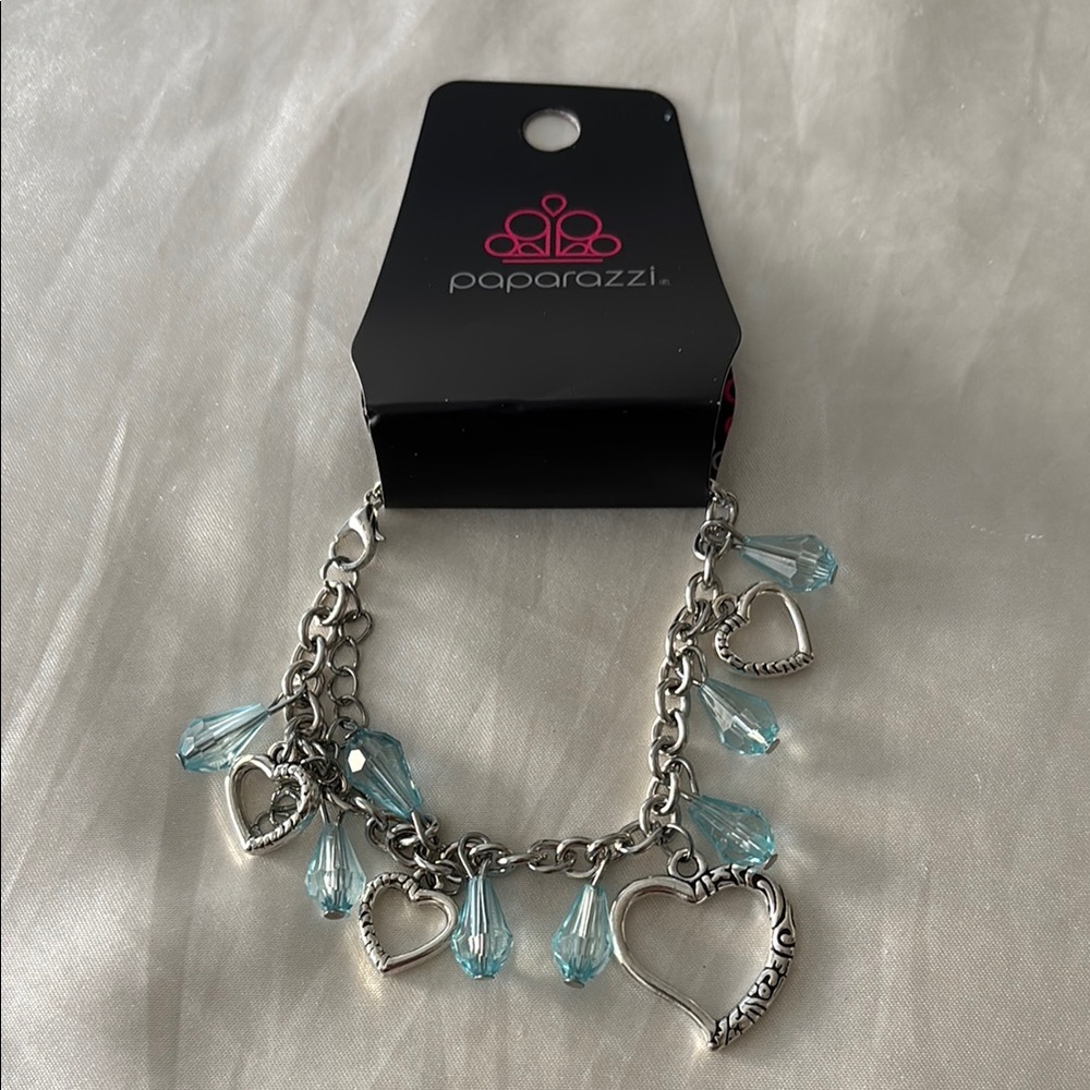 “Tune My Heart” Paparazzi Silver Blue Charm Bracelet with Heart Accents